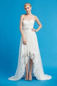 HBH Brautkleid,Vokuhila Kleid | Vorne kurz hinten lang mit Spitze,Ivory - Bild 1 von 5