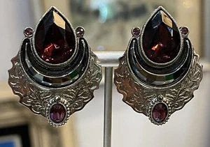 Vintage Ohrclips Art Deco Stil 1928 silberfarben lila Strass - Bild 1 von 4