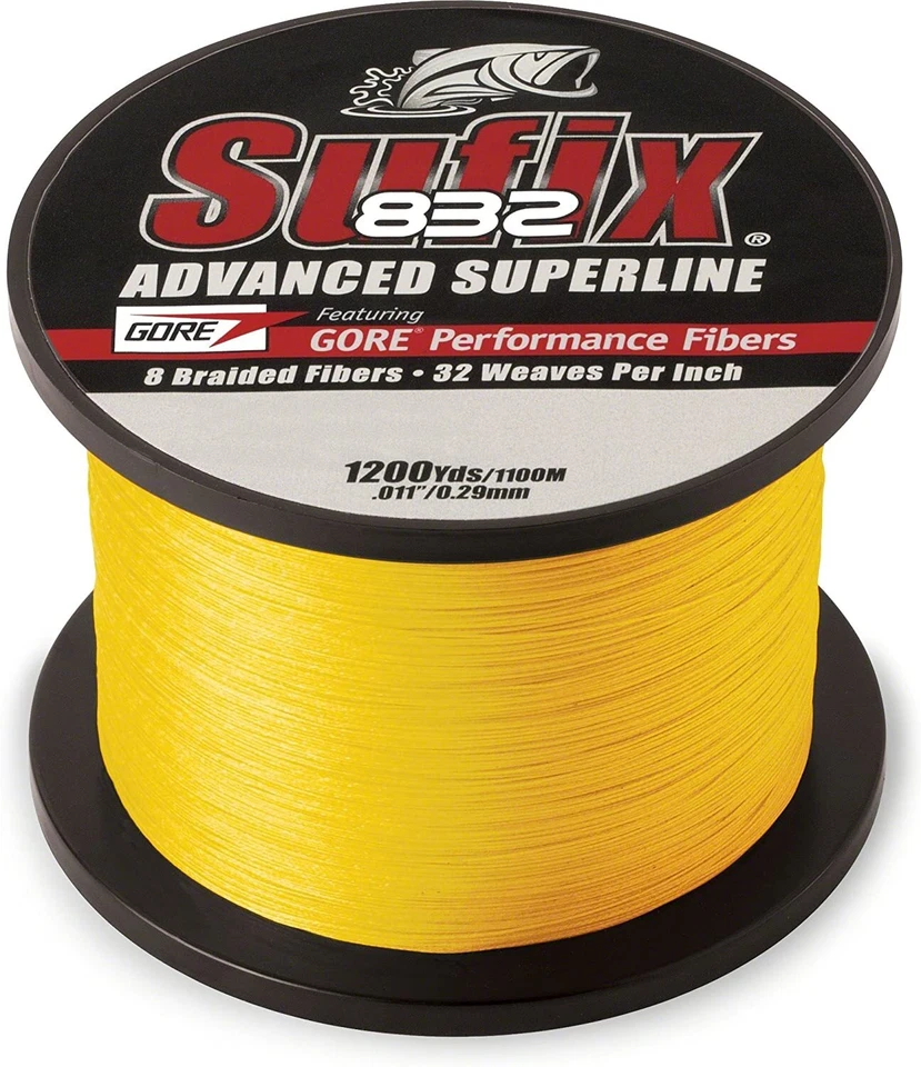 Sufix 660-350Y 832 Advanced Superline Braid 50 lb 1200 Yards Hi-Vis Yellow