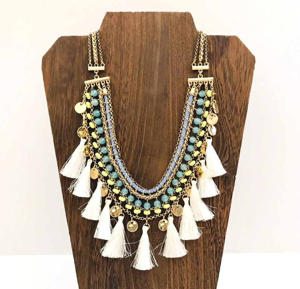 Ожерелье Lilly Pulitzer для серфинга моряков кисточки бисер нагрудник ошейник золотистый 16 дюймов б/у в отличном состоянии - Изображение 1 из 4