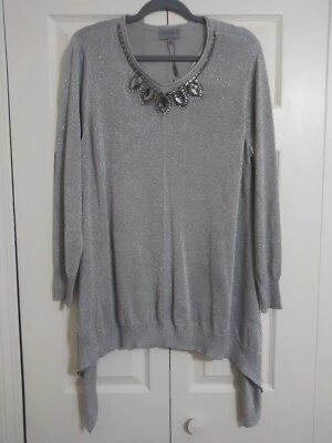 Women's Joseph A. Embellished Beaded Sweater Silver/Grey Color SZ 1X - Image 1 of 4