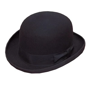 Quality Black Felt Bowler Hat 100% Wool with Satin Lining Size 56 to 60cm - Picture 1 of 1