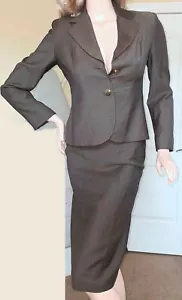 2 Piece Anne Klein Classy Power Suit 100% Virgin Wool Jacket Skirt Brown Small 4 - Picture 1 of 11