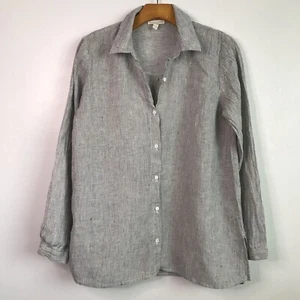 Camisa de lino Eileen Fisher 2XS para mujer túnica a rayas gris manga larga Seersucker - Imagen 1 de 7