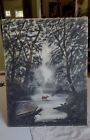 Peinture à l'huile de paysage vintage cerf dans les arbres de neige forêt scène d'hiver 18x24