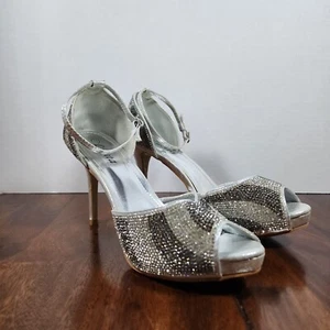 Lucita hochhackige Damen-Sandalen offene Zehenpartie Strass Knöchelriemen Größe 11 - Bild 1 von 11