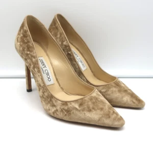 Jimmy Choo Romy 100 Crushed Velvet Pumps Nude Size 36 Pointed Toe Heels - Picture 1 of 11