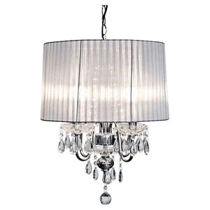 Silver Ribbon Shade Four Light Arm Beaumont Chandelier With Glass Droplets - Picture 1 of 1