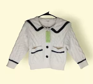 Cable Knit Sailor Cardigan Sweater Little Girls 5 / 6 Thick heavyweight Pockets - Picture 1 of 11