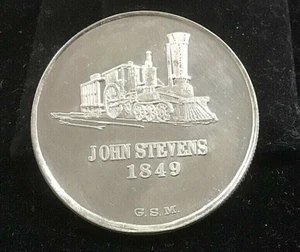 GOLDEN STATE MINT JOHN STEVENS 1849 LOCOMOTIVE 1 OZ SILVER .999 ROUND ! - Picture 1 of 7