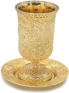 Copa Jerusalén Shabat Kidush chapada en oro de Tierra Santa - Imagen 1 de 1
