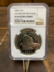 2000-P S$1 Leif Ericson Millenium NGC PF 69 Ultra Cameo Commemorative Coin - Picture 1 of 10