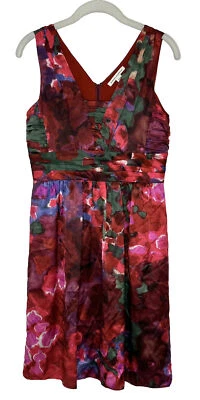 Banana Republic Silk Red Watercolor Sleeveless Floral Dress Sz 6P - Image 1 of 4