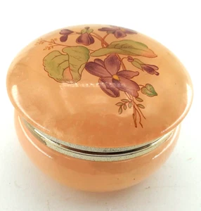 "Caja de baratija con bisagras florales de alabastro melocotón genuino tallada a mano hecha en Italia 3,5""" - Imagen 1 de 7