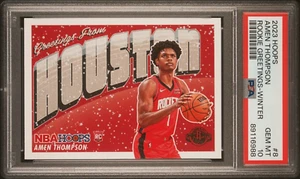 2023 HOOPS AMEN THOMPSON ROOKIE GREETINGS WINTER SP ROCKETS #8 RC - PSA 10 POP 3 - Picture 1 of 7