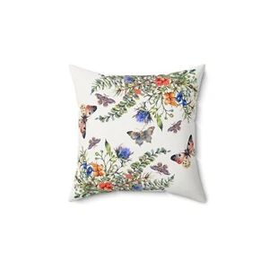 Botanical Floral Butterfly Spun Polyester Square Pillow Home Decor Throw - Picture 1 of 14