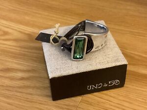 NWT Uno de 50 Silver-plated Leather Green Crystal Bracelet "Aurora Borealis"