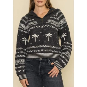 Marine Layer Archive Sweater Palm Tree Fair Isle Gray White Size M NWT - Picture 1 of 7