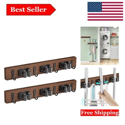 Деревенский органайзер для метлы и швабры настенное крепление упаковка 2 шт. с крючками - Изображение 1 из 4