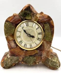 Vintage Lanshire Resin And Stone Mantel Desk Clock Tested and Working - Picture 1 of 8