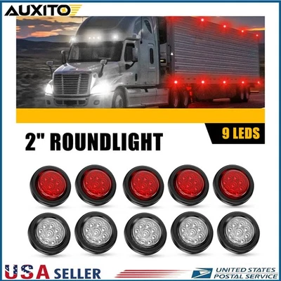 10 peças 2 polegadas redondas 9LED vermelho branco folga luzes indicadoras laterais para reboque de caminhão - Imagem 1 de 4