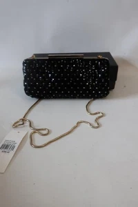 NWT Womens Badgley Mischka Black Beaded Gold Chain Clutch Evening Handbag - Picture 1 of 9