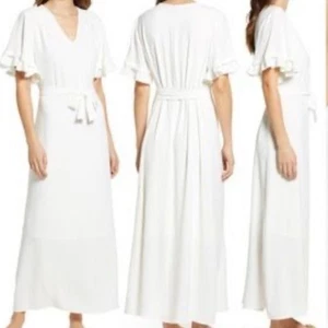 Fraiche by J Damen weißes Flatterärmel Bindeband Etuikleid Maxikleid Größe Small  - Bild 1 von 12