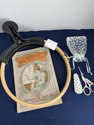 Vintage 1900 Cast Iron Embroidery hoop holder patented by Corticelli with Book - Image 1 of 4
