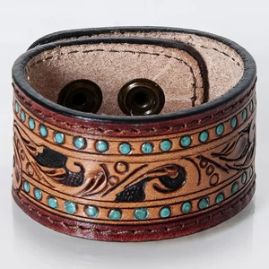 AD American Darling ADBRF172 Hand tooled carved Genuine Leather Bracelet women - Picture 1 of 3