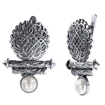 Sterling Silver Filigree Earrings with Pearl Drop | Handmade Vintage Style Jewel - Image 1 of 3