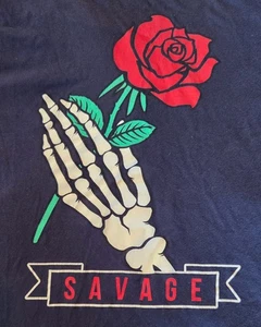 Dikotomy DK Savage Mens Skeleton Hand and Rose Two Sided Black T-Shirt Size L - Picture 1 of 6