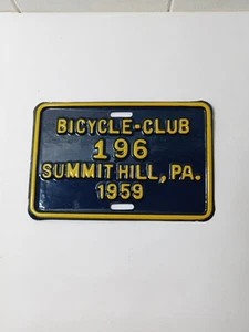Bicycle-Club Summit Hill Pa. 1959 Bicycle License Plate - Picture 1 of 6