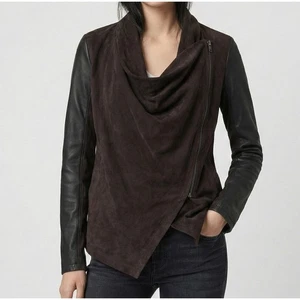 Chaqueta en Blanco Nueva York Mixed Media Drape Frontal Pequeña Negra Gamuza Imitación Cuero - Imagen 1 de 9