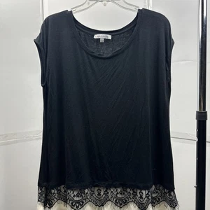 Blusa top manga corta con dobladillo de encaje negro rosa + oliva para mujer talla grande” - Imagen 1 de 2