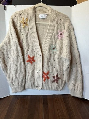 Suéter tejido exuberante para mujer manga larga floral color crema talla grande suave boho Foto 1 de 4