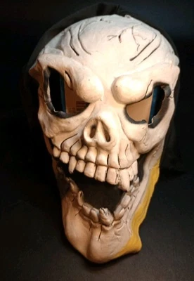 Vintage Skeleton Grim Reaper Skull Rubber Halloween Mask with Hood Creepy Scary  - Image 1 of 4