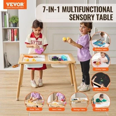 Mesa sensorial para niños pequeños Mesa de actividades para niños con 3 contenedores de almacenamiento plegables Foto 1 de 4