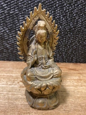 Vintage Brass Amitabha Buddha Figurine Miniature Sitting Meditation Statue/Bell - Image 1 of 4