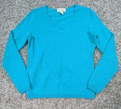 Peck & Peck 100% Cashmere Sweater Women's Medium Green Teal V-Neck 2 Ply - Image 1 of 4