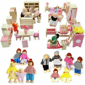 Doll House Furniture Wooden Set People Family Dolls Toy For Kid Children Gift - Bild 1 von 39