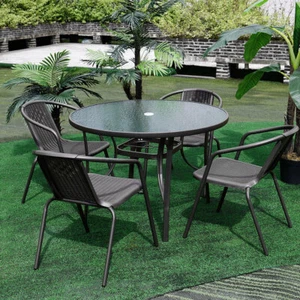 Garden Round 2/4 Seater Parasol Table & Chairs Set Patio Rattan, Folding Chair - Picture 1 of 30