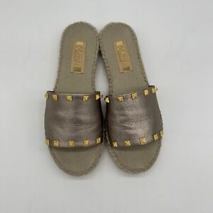 Vidorreta Espadrille Sandals Flats Leather Slides Metallic Studded SIZE 10 US
