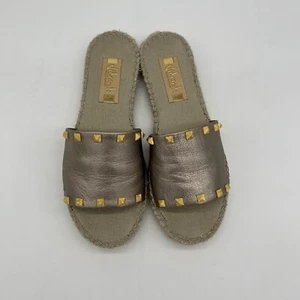 Vidorreta Espadrille Sandals Flats Leather Slides Metallic Studded SIZE 10 US - Picture 1 of 11