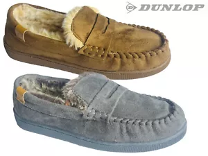 Mens Dunlop Moccasin Slippers Memory Foam Faux Fur Lined Comfort Loafers - Picture 1 of 12