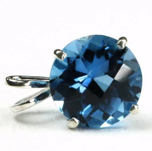 SWISS BLUE TOPAZ 12mm Sterling Silver Pendant - Handmade • SP088 - Picture 1 of 5