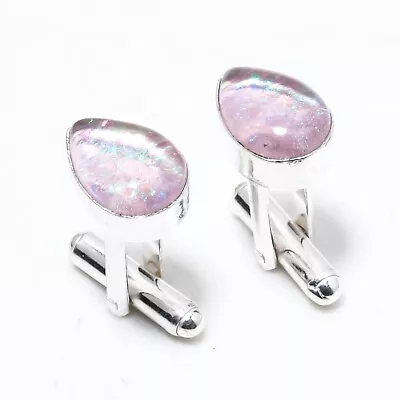 Pink Triplet Opal Gemstone 925 Silver Handmade Ethnic Cufflinks Stnd. - Image 1 of 4