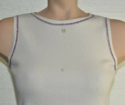 $1400 NEW Chanel Top Tank CC CRYSTAL LOGO Knit  Ecru Ivory CASHMERE Jeweled 38 - Image 1 of 4
