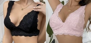 2er Pack französischer Spitzen BH, ohne Polsterung, ohne Bügel Bralette Medium (6) schwarz und pink - Bild 1 von 5