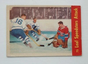 Tarjeta de hockey Parkhurst Jacques Plante 1955 Leaf Speedsters Attack #75 en muy buen estado - Imagen 1 de 2
