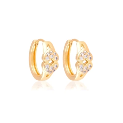 Boucles d’Oreilles - Femme - Créoles - Double - Coeur - Cristal - Plaqué Or 750 - Photo 1/4